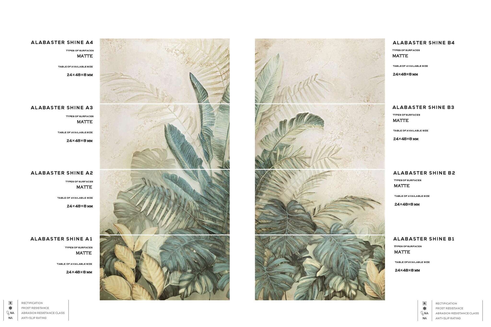 Alabaster Shine Leaves 24x48 Matte Porcelain Wall Décor Tile - Element A3