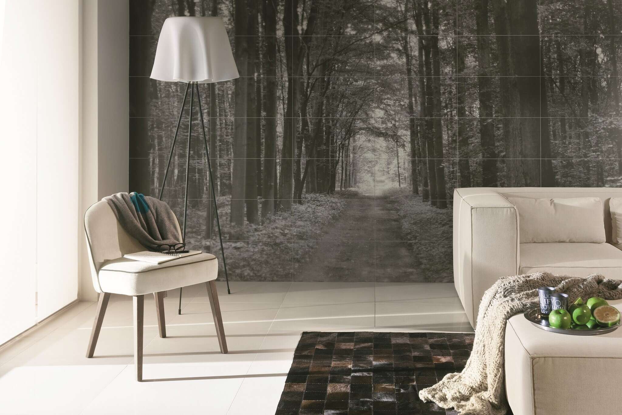 All in white Forest 84x144 Matte 42-Elements Ceramic Wall Décor Tile (Set of 42 tiles, 12x24 each)