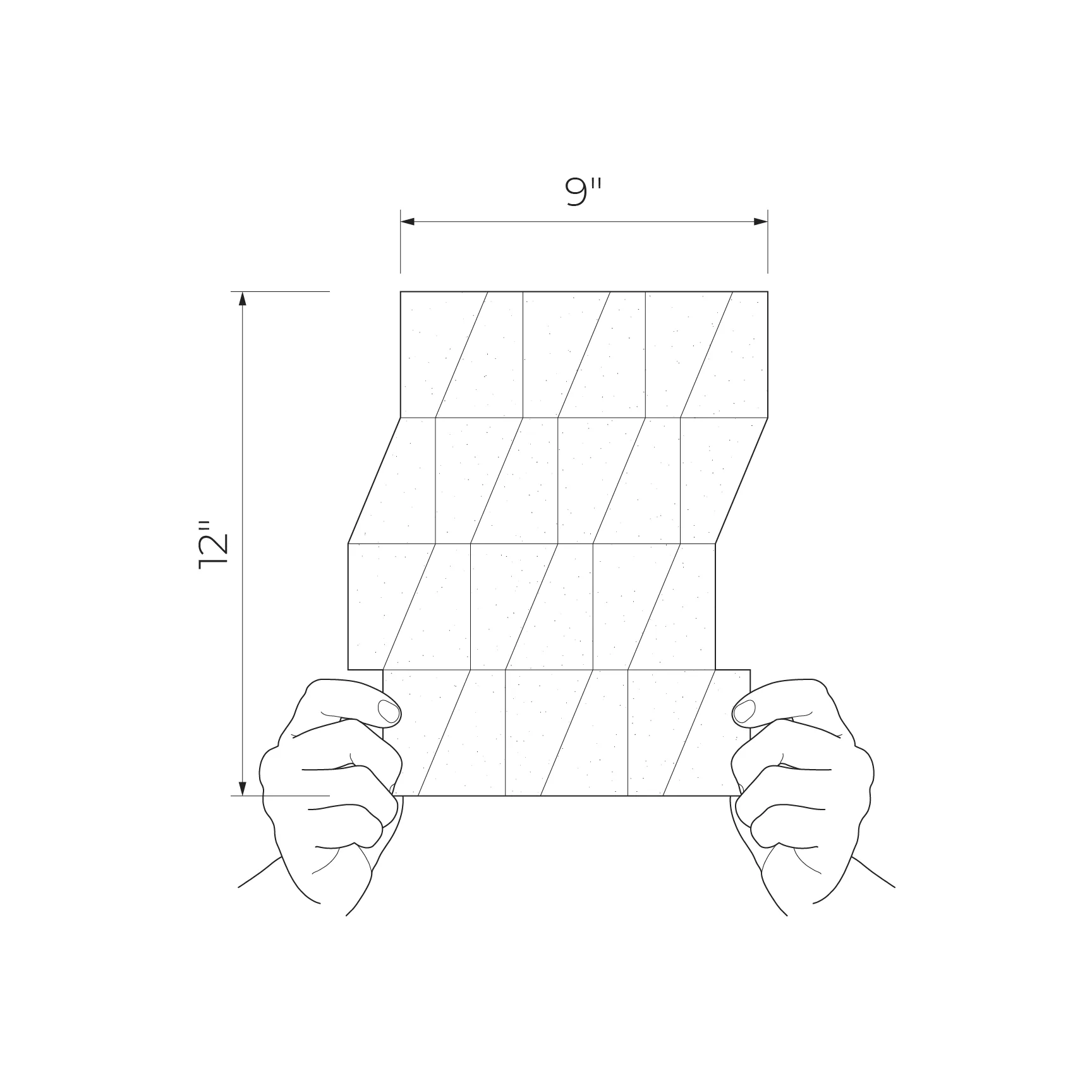 All in white White 9x12 Matte Ceramic Wall Mosaic held upright showing tile layout and dimensions 9x12 inches.