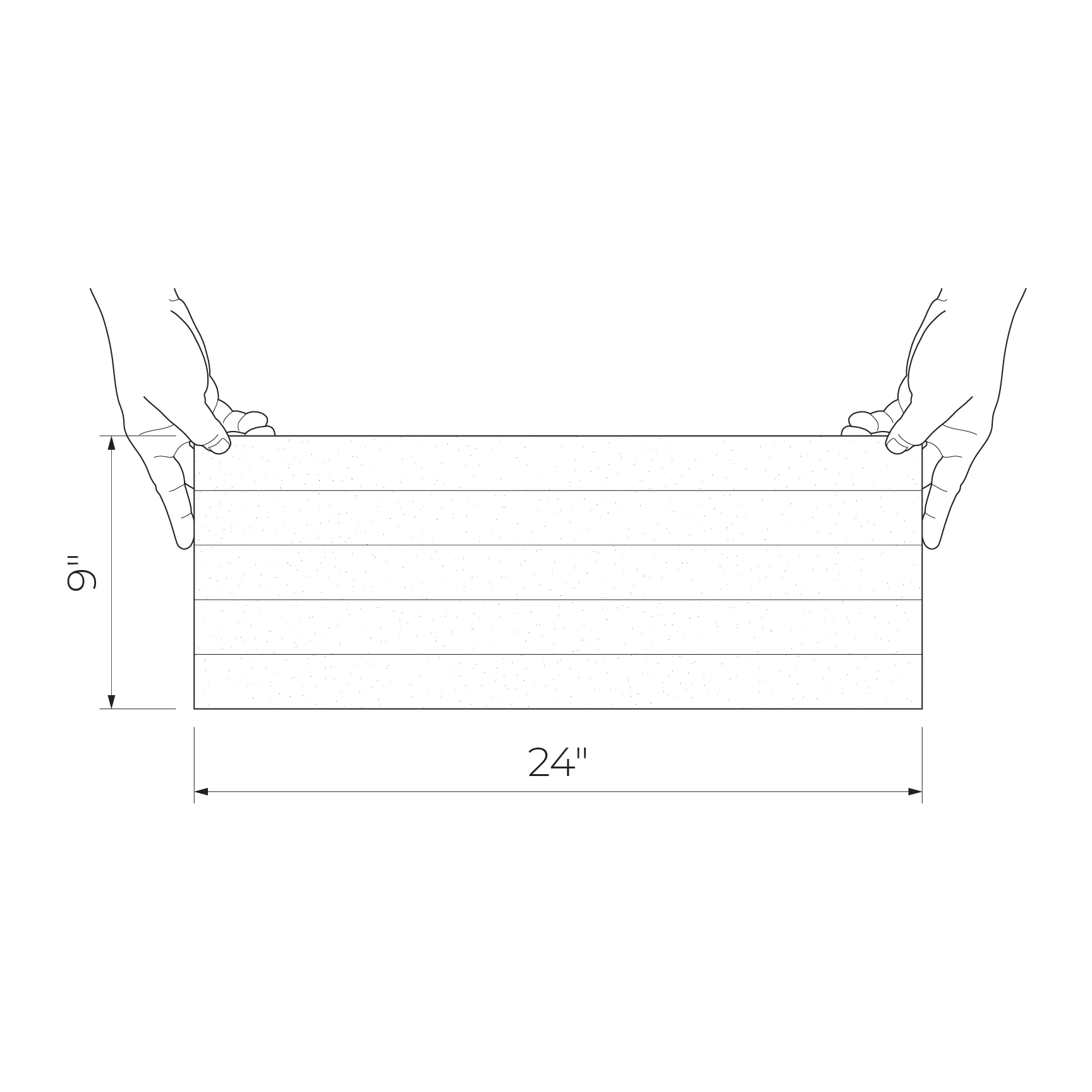 Balance Stone 9x24 White Matte/Black Polished Porcelain Décor held horizontally with dimensions 9 by 24 inches shown in line drawing.