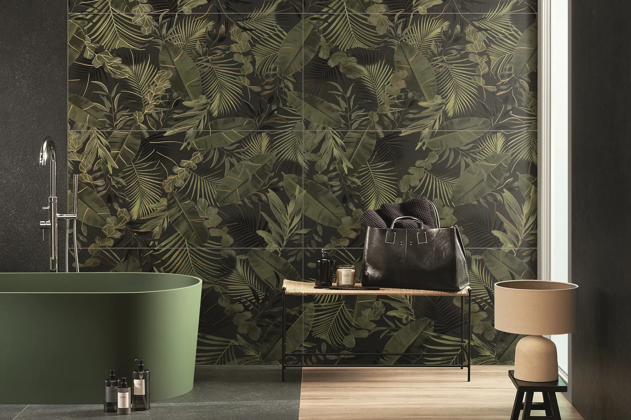 Verdura Elite Green/Gold Leaves 24x48 Matte/Glossy Porcelain Wall Décor Tile - Element 1