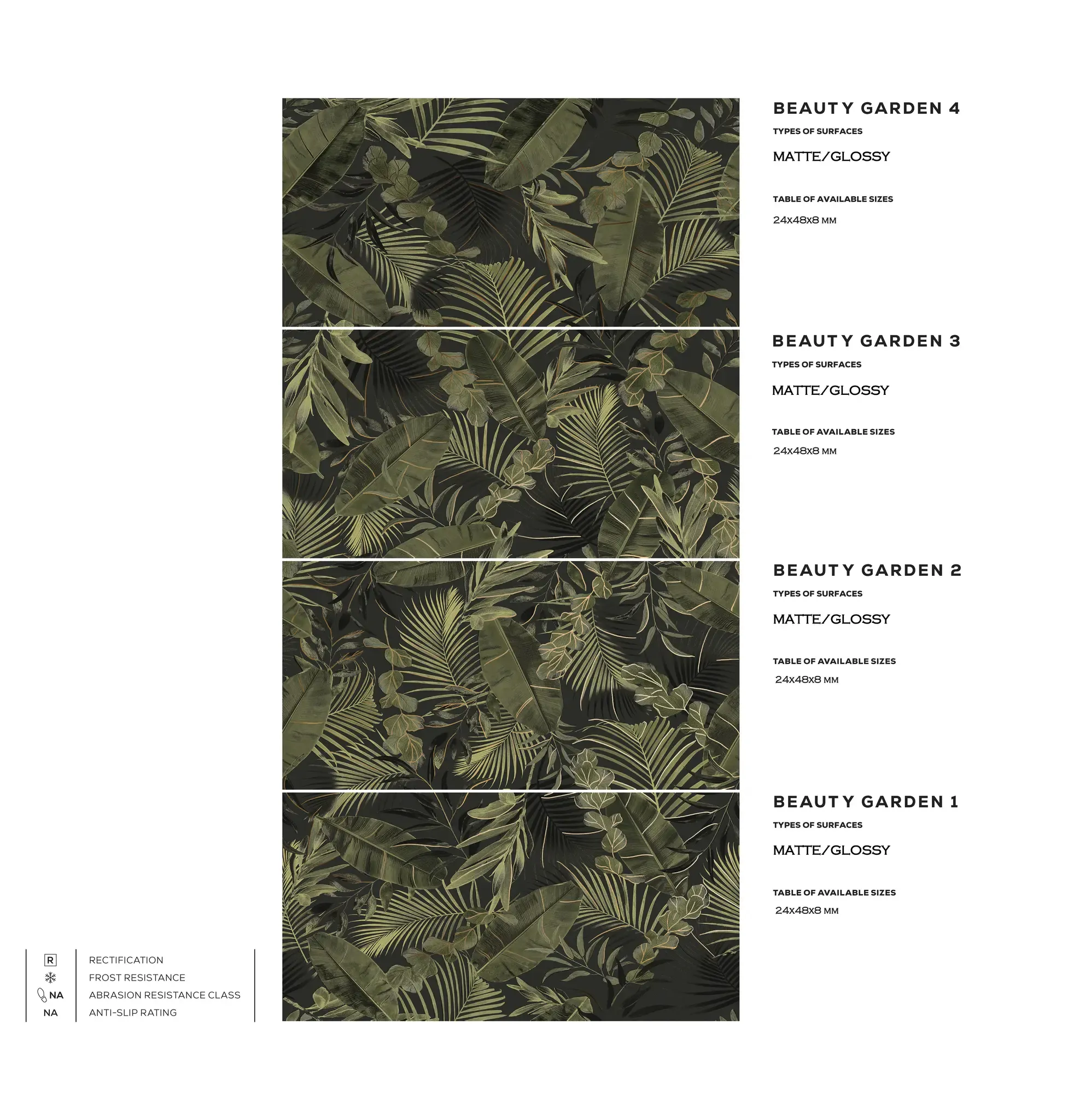 Verdura Elite Green/Gold Leaves 48x96 Matte/Glossy 4-Elements Porcelain Wall Décor Tile (Set of 4 tiles, 24x48 each) (1, 2, 3, 4)