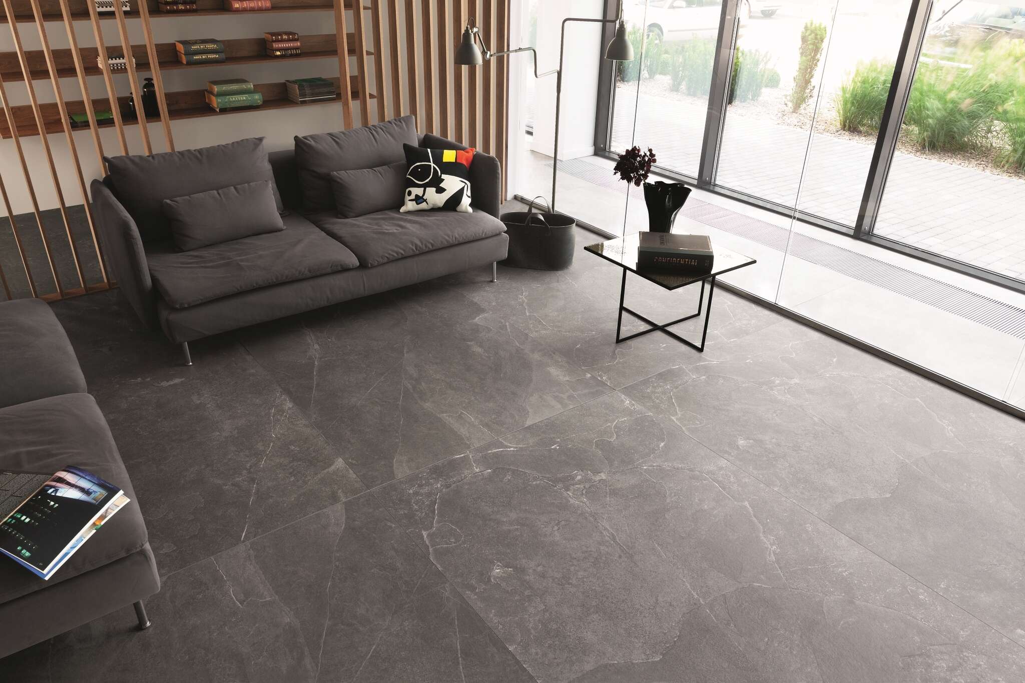 Grand Cave Graphite 12x24 Matte Stone Look Structure Step Tread Porcelain Tile