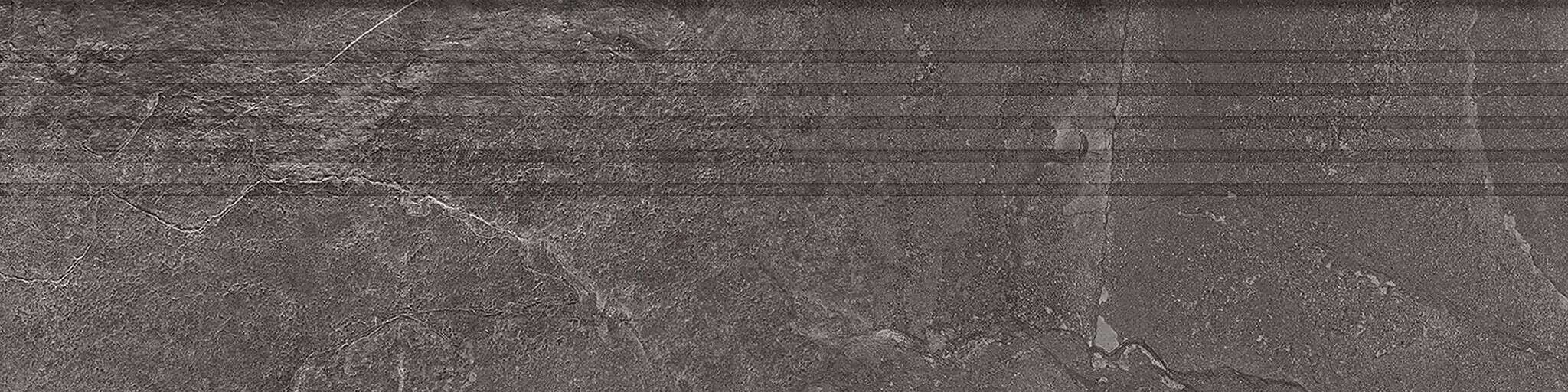 Grand Cave Graphite 12x48 Matte Stone Look Structure Step Tread Porcelain Tile