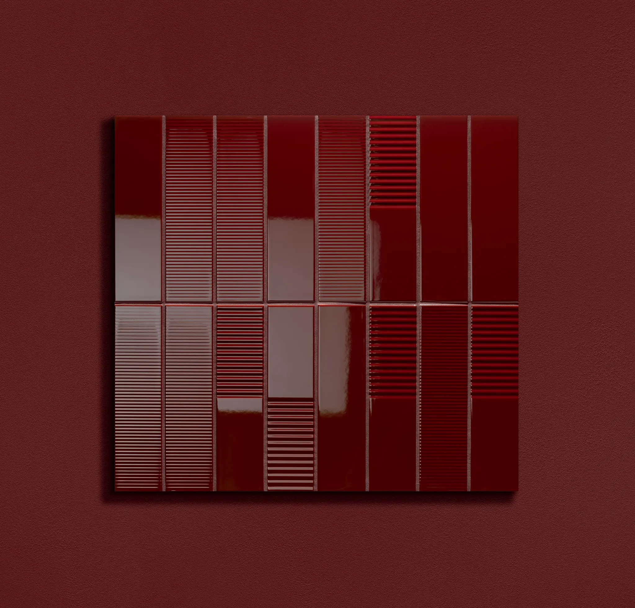Groove Burgundy 3x12 Glossy Structure 2 Subway Wall Tile
