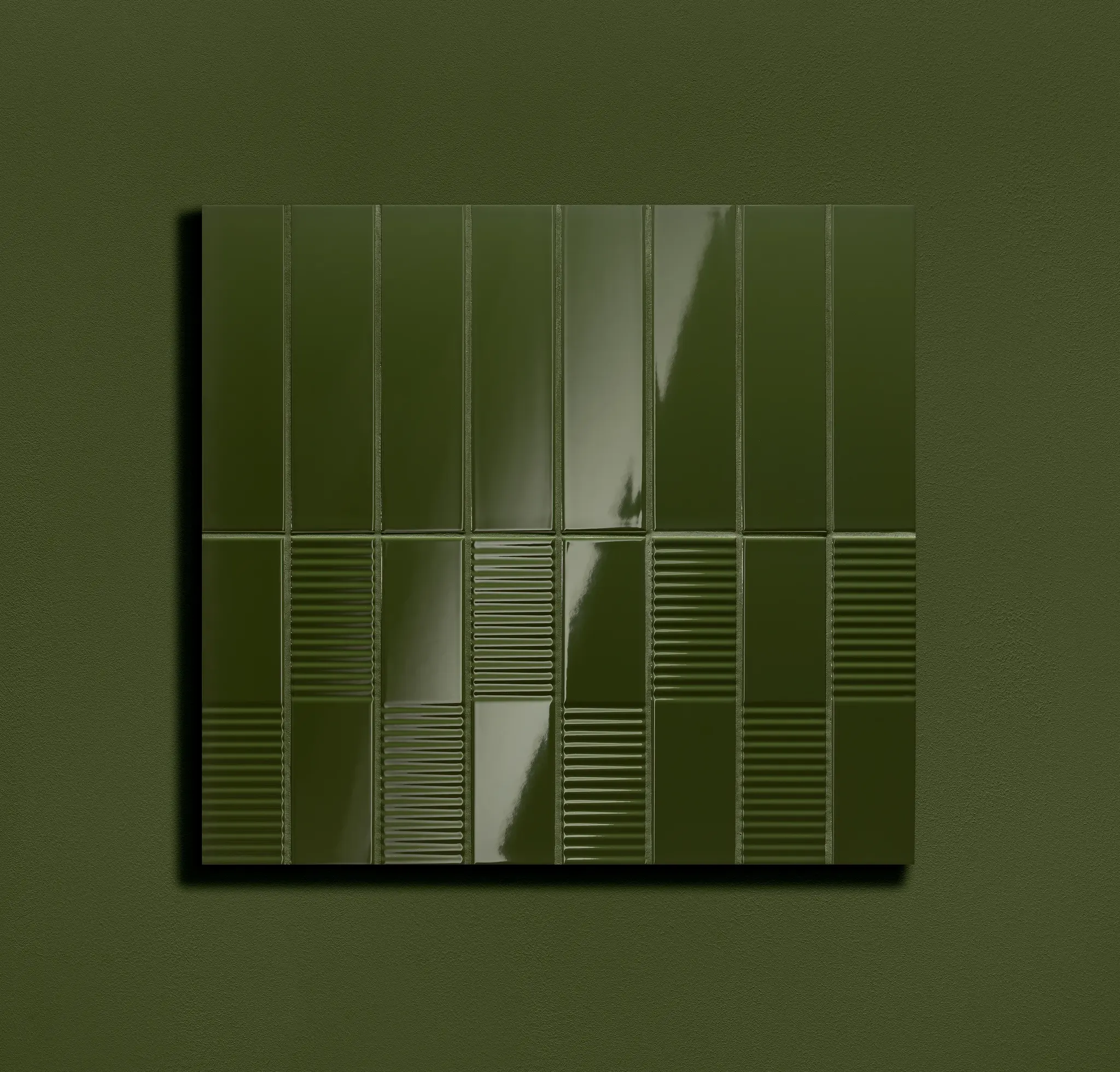 Groove Olive 3x12 Glossy Subway Wall Tile