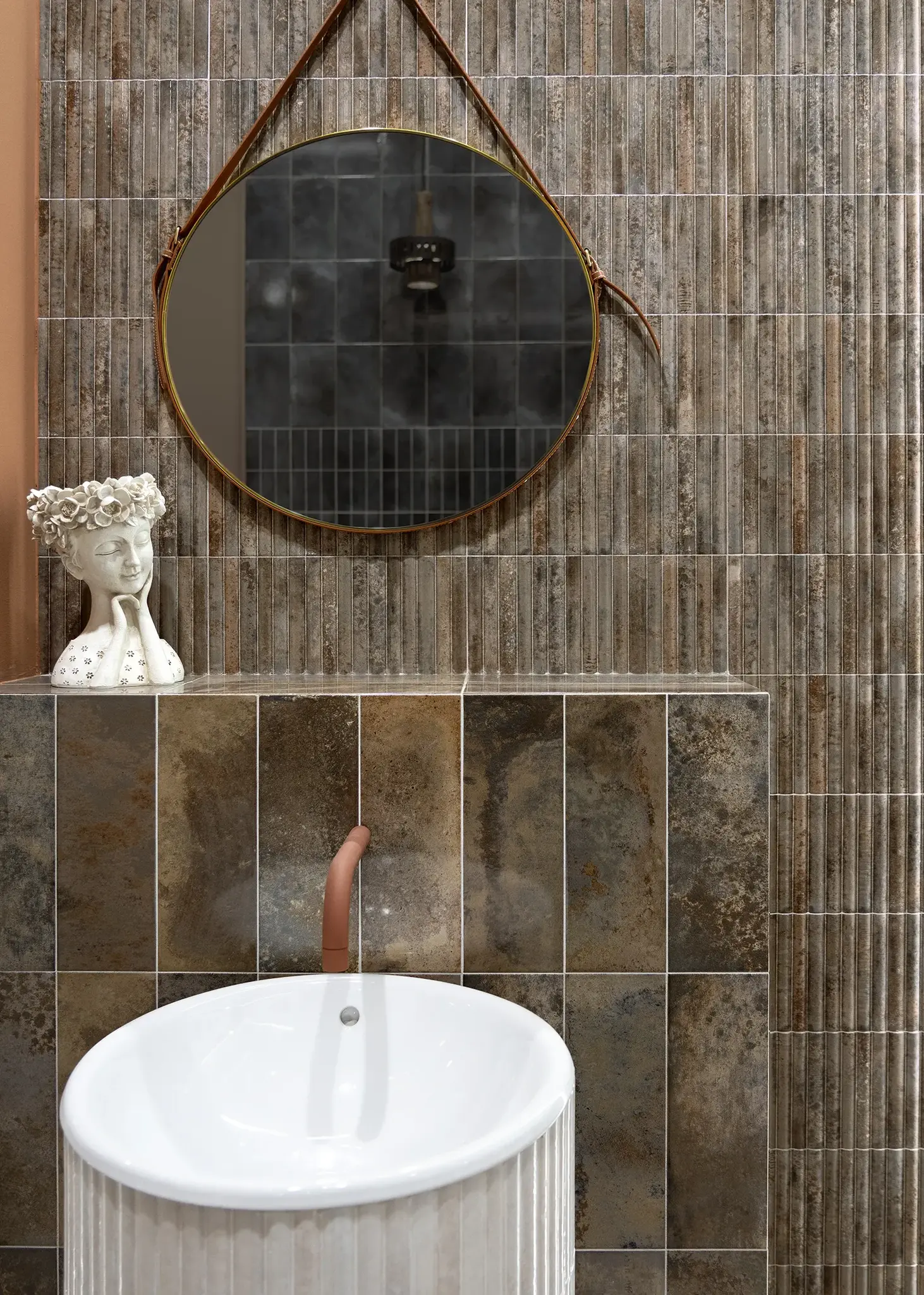 Incurve Bis Incurve Fluted Caramel  6x12 Glossy Ceramic Wall Structure Tile