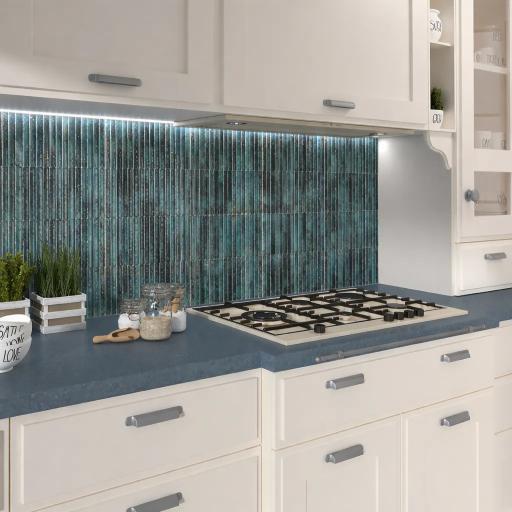 Incurve Fluted Dark Blue 6x12 Glossy Ceramic Wall Structure Tile