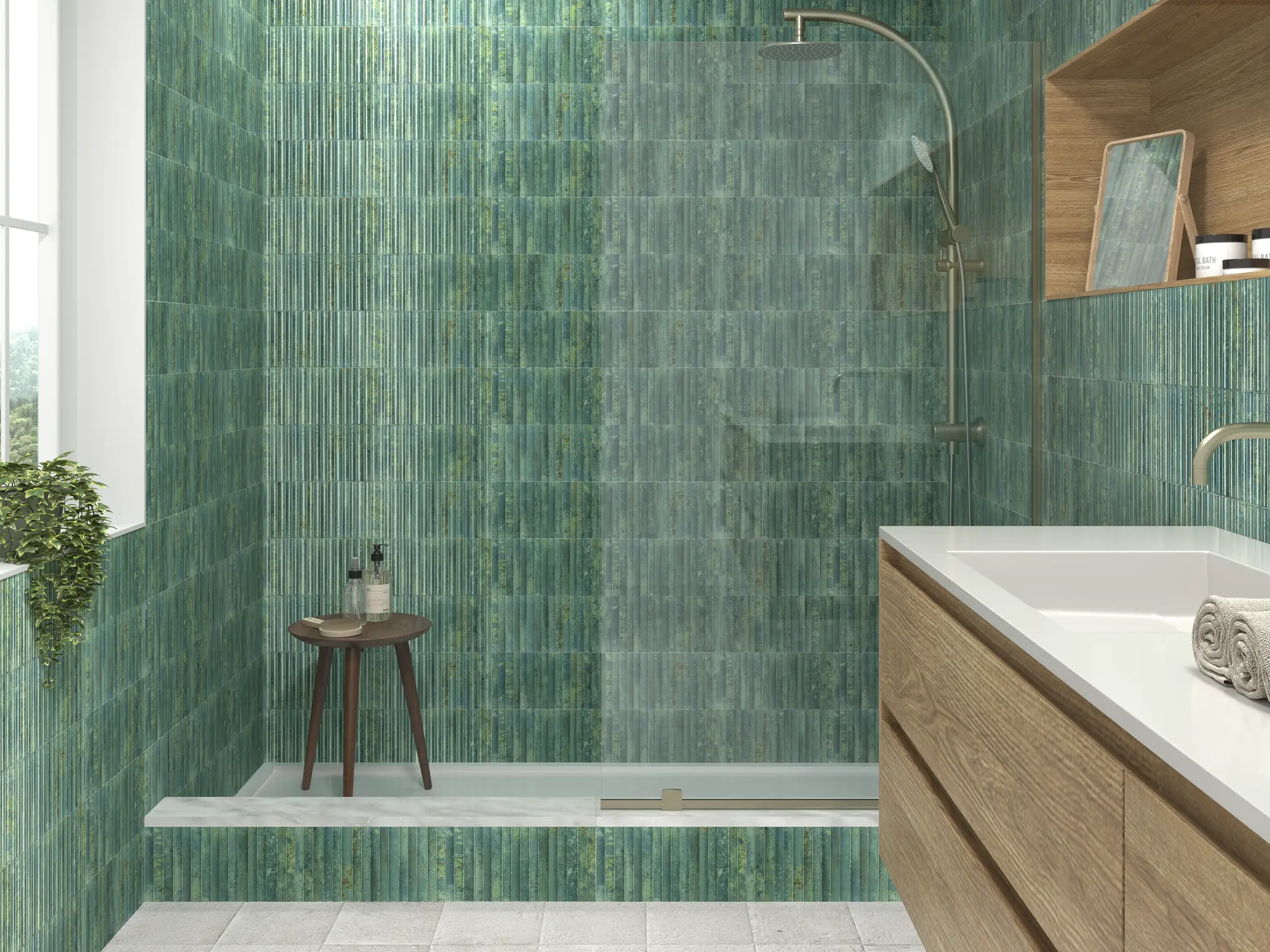 Incurve Bis Incurve Fluted Sage 6x12 Glossy Ceramic Wall Structure Tile