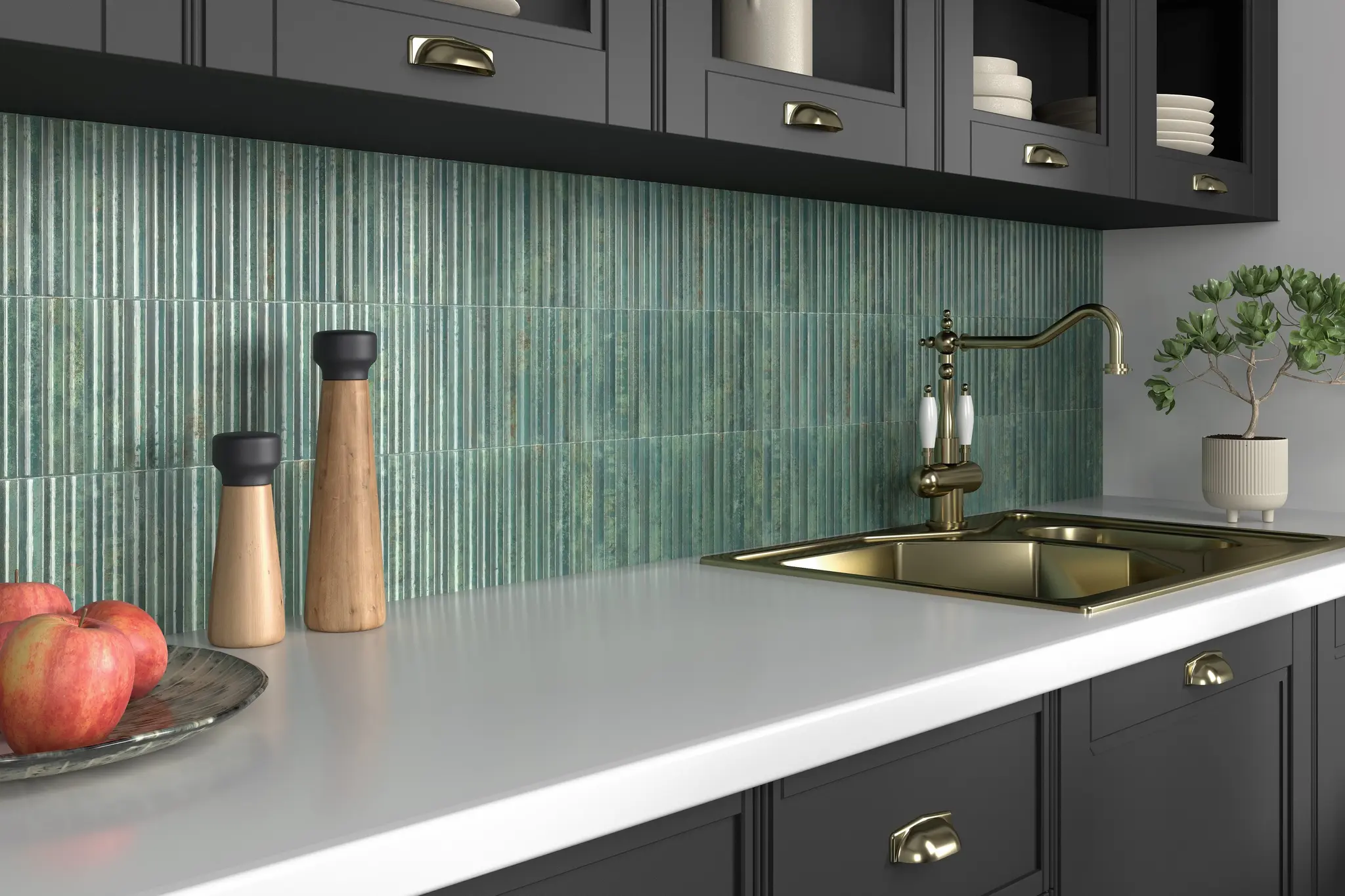 Incurve Bis Incurve Fluted Sage 6x12 Glossy Ceramic Wall Structure Tile