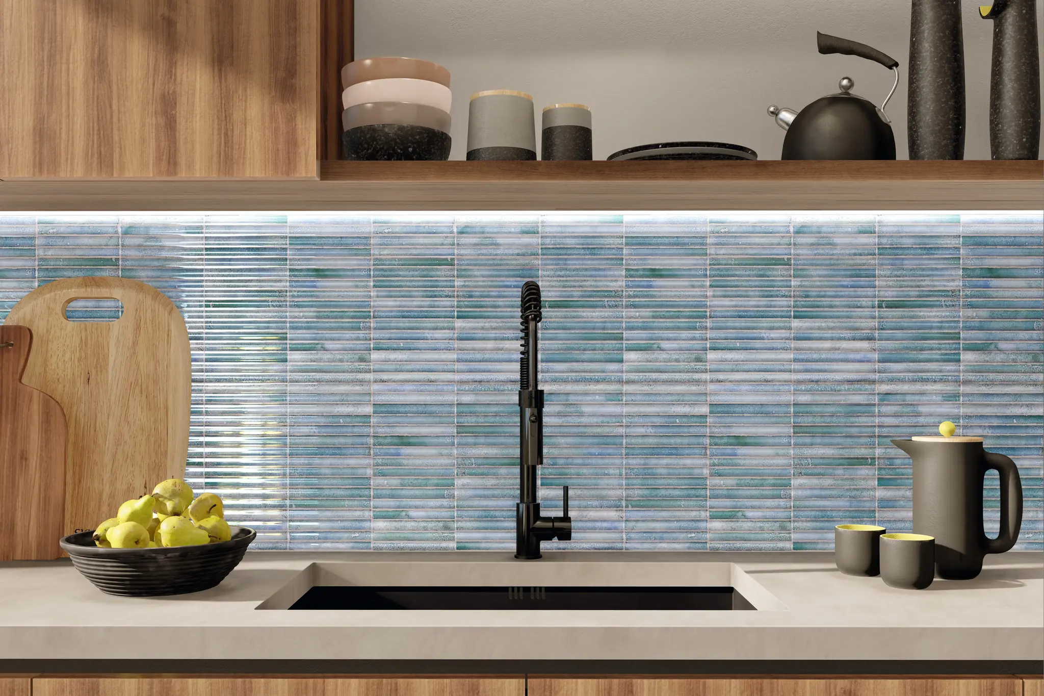 Incurve Fluted Light Blue 6x12 Glossy Ceramic Wall Structure Tile