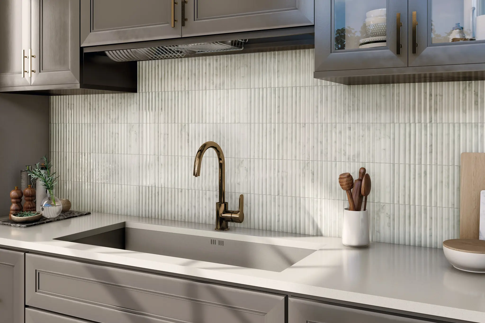 Incurve Fluted Marble 6x12 Semi-Glossy Ceramic Wall Structure Tile