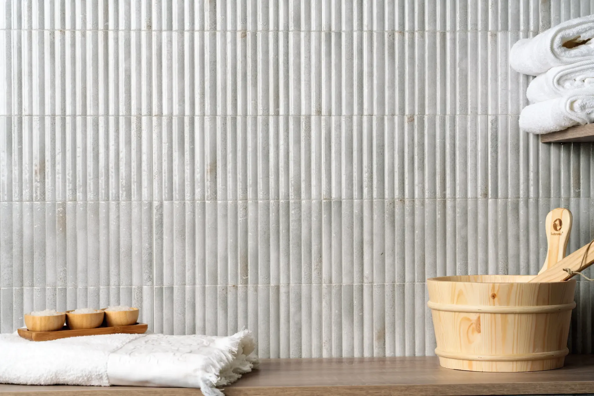 Incurve Fluted Mist White 6x12 Glossy Ceramic Wall Structure Tile