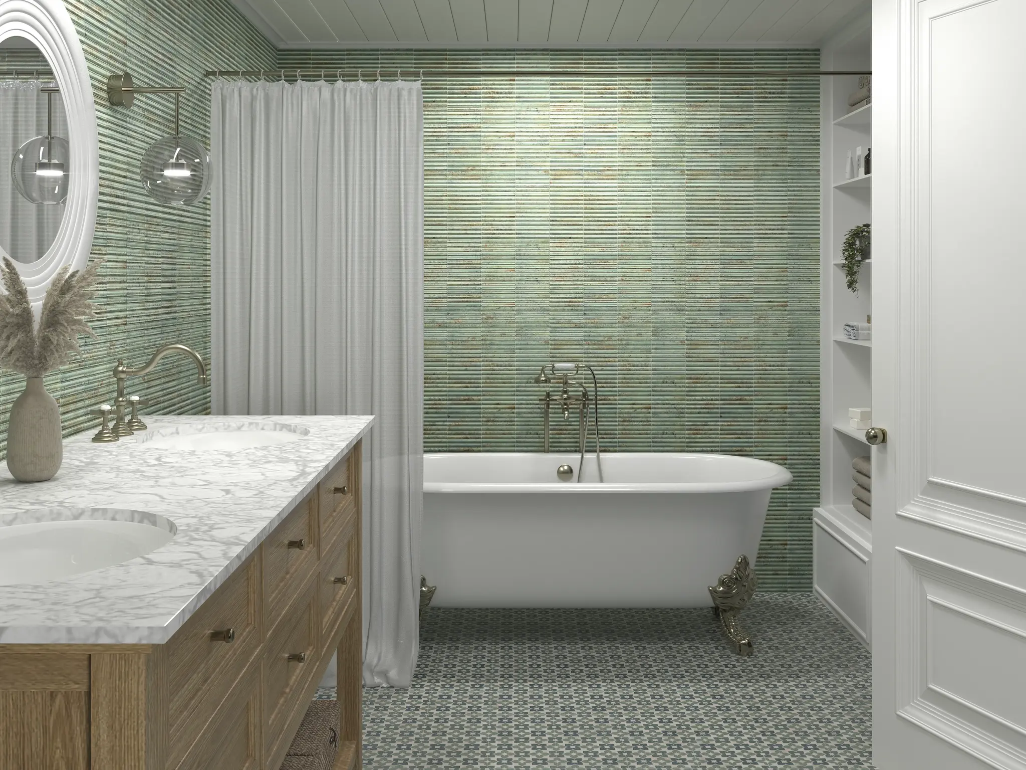 Incurve Bis Incurve Fluted Teal 6x12 Glossy Ceramic Wall Structure Tile