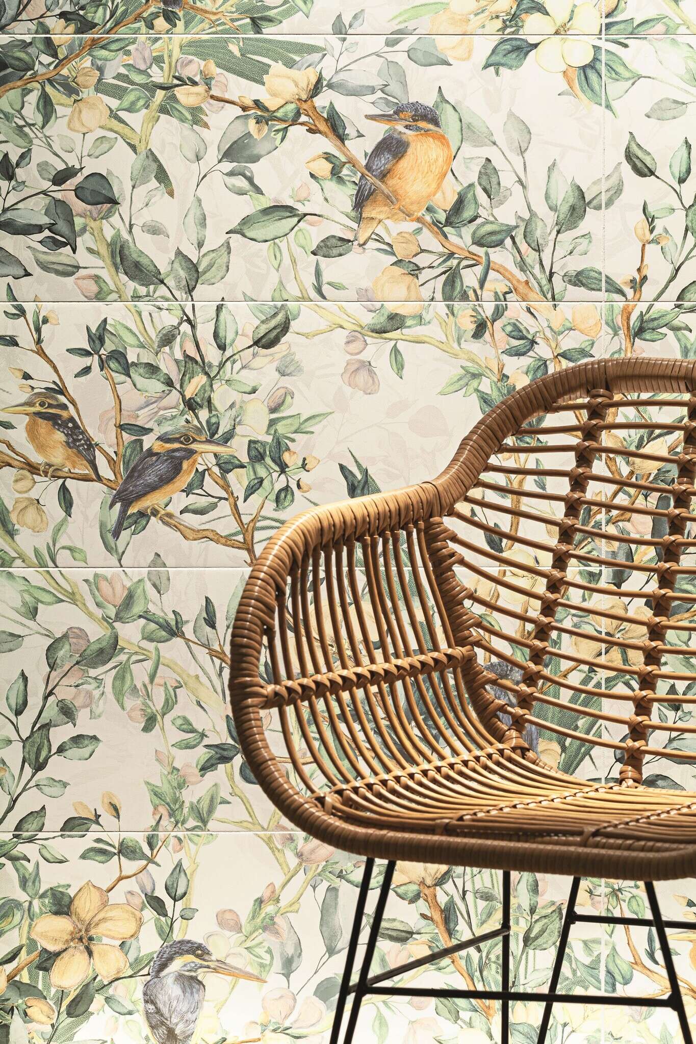 Perla Birds 24x60 Semi-Matte 4-Elements Ceramic Wall Décor Tile (Set of 4 tiles, 12x30 each)