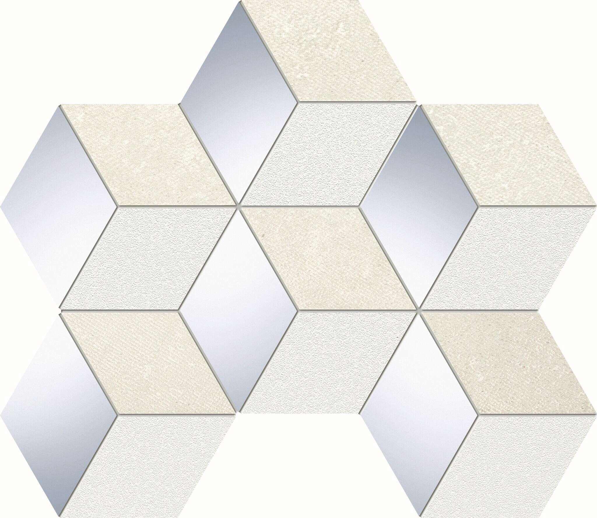 Perla White/Gray 9x11 Semi-Matte Ceramic with Polished Chrome Wall Mosaic