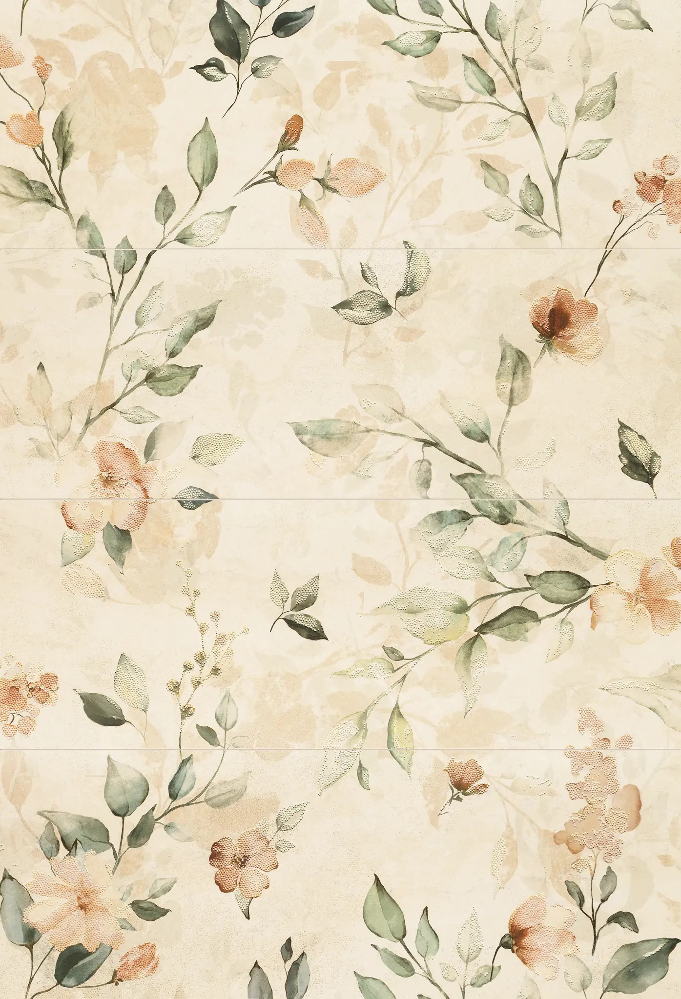 Pravia Flowers 36x52 Satin 4-Elements Ceramic Décor Structure Wall Tile (Set of 4 tiles, 13x36 each)