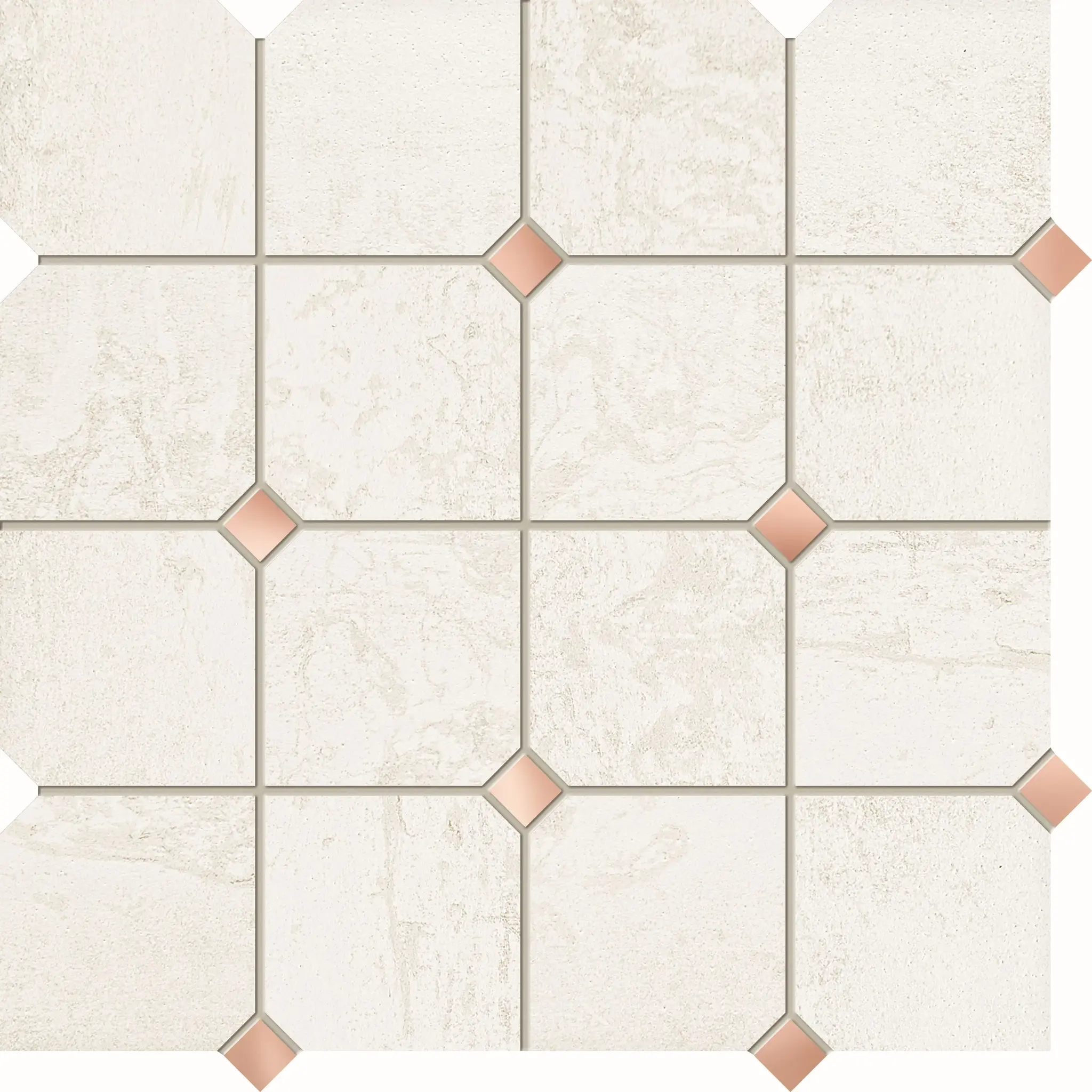 Ramina White 12x12 Matte with Brushed Copper Elements Wall Mosaic