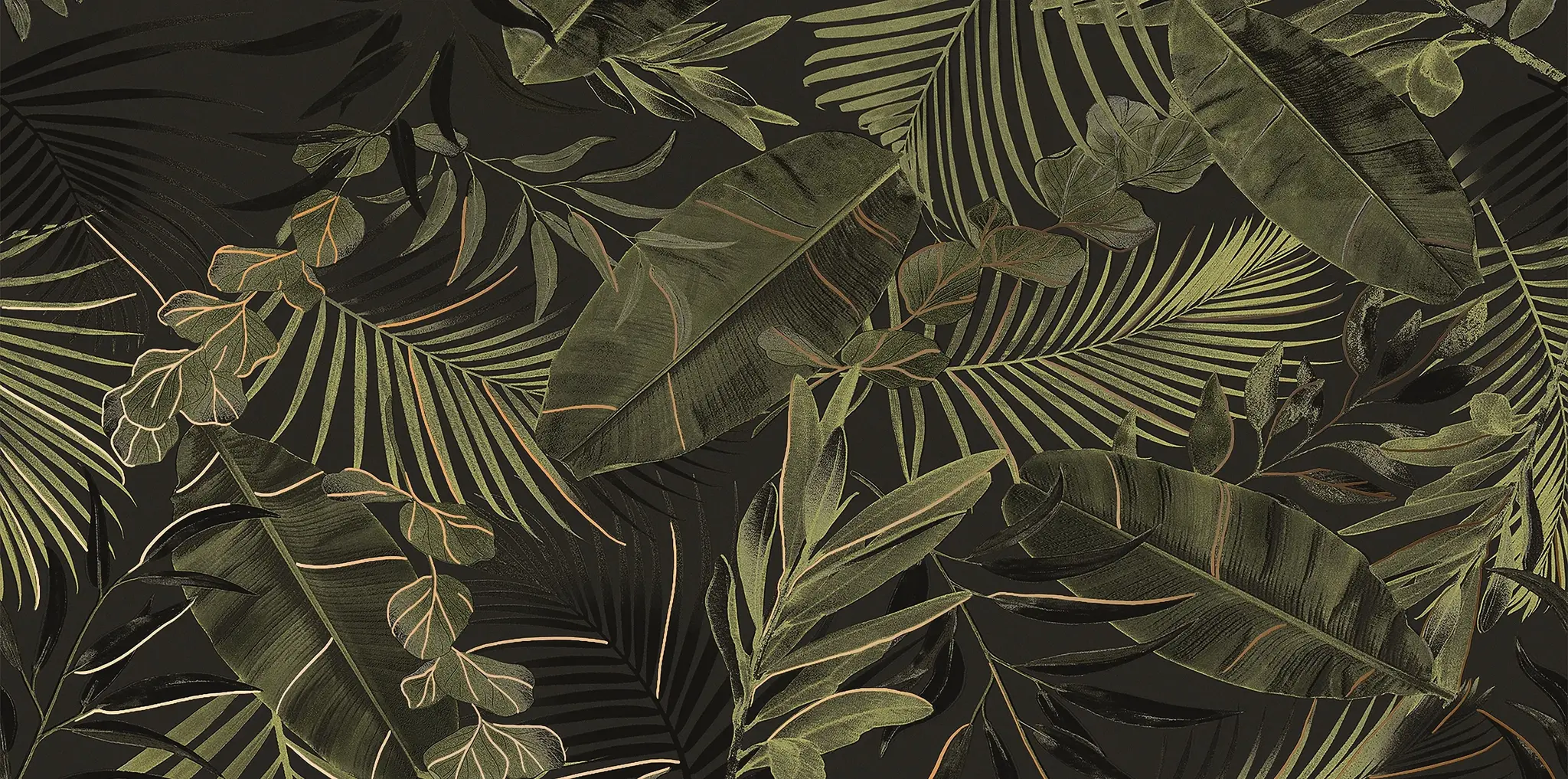 Verdura Elite Sample - Verdura Elite Green/Gold Leaves 24x48 Matte/Glossy Porcelain Wall Décor Tile - Element 1