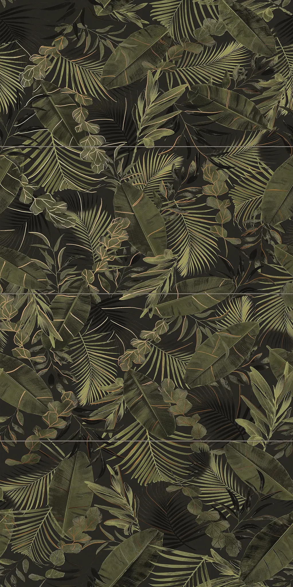Verdura Elite Sample - Verdura Elite Green/Gold Leaves 48x96 Matte/Glossy 4-Elements Porcelain Wall Décor Tile (Set of 4 tiles, 24x48 each) (1, 2, 3, 4)