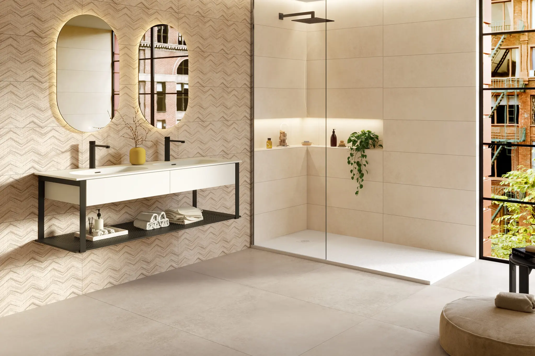 Sancio Beige 12x36 Matte Concrete Look Ceramic Structure 2 Wall Tile