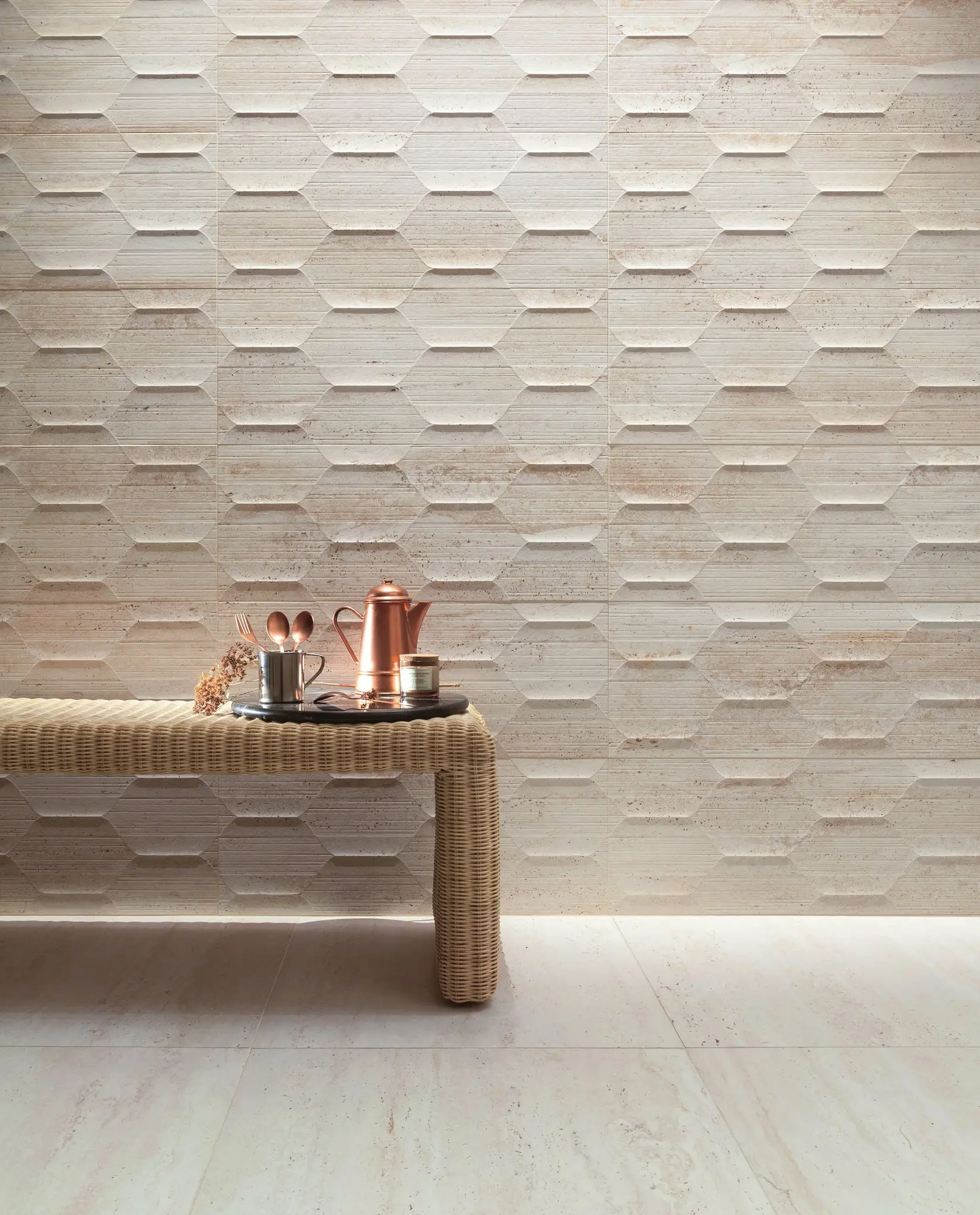 Tissue Beige/Gold 11x12 Matte Travertine Look Ceramic Mosaics