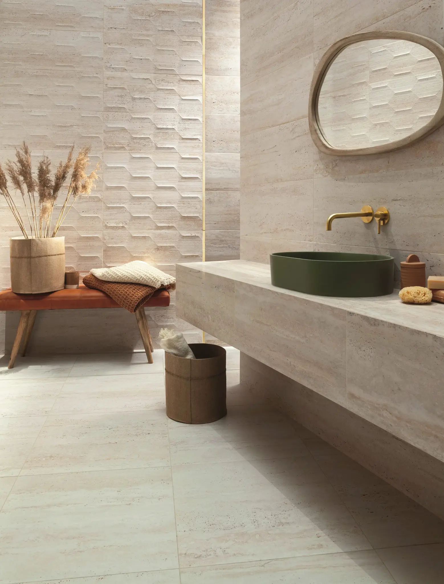 Tissue Beige/Gold 11x12 Matte Travertine Look Ceramic Mosaics