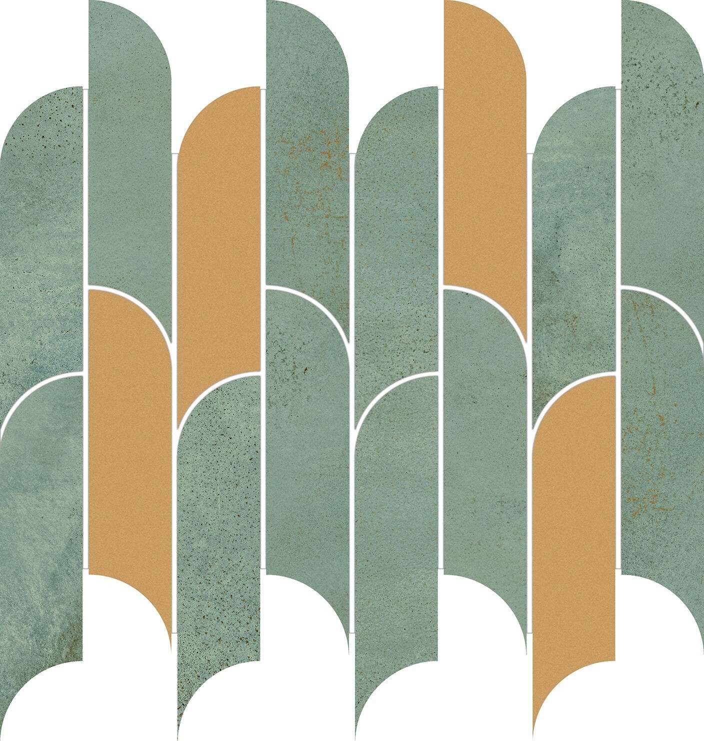 Tissue Green/Gold 11x12 Matte Travertine Look Ceramic Mosaics