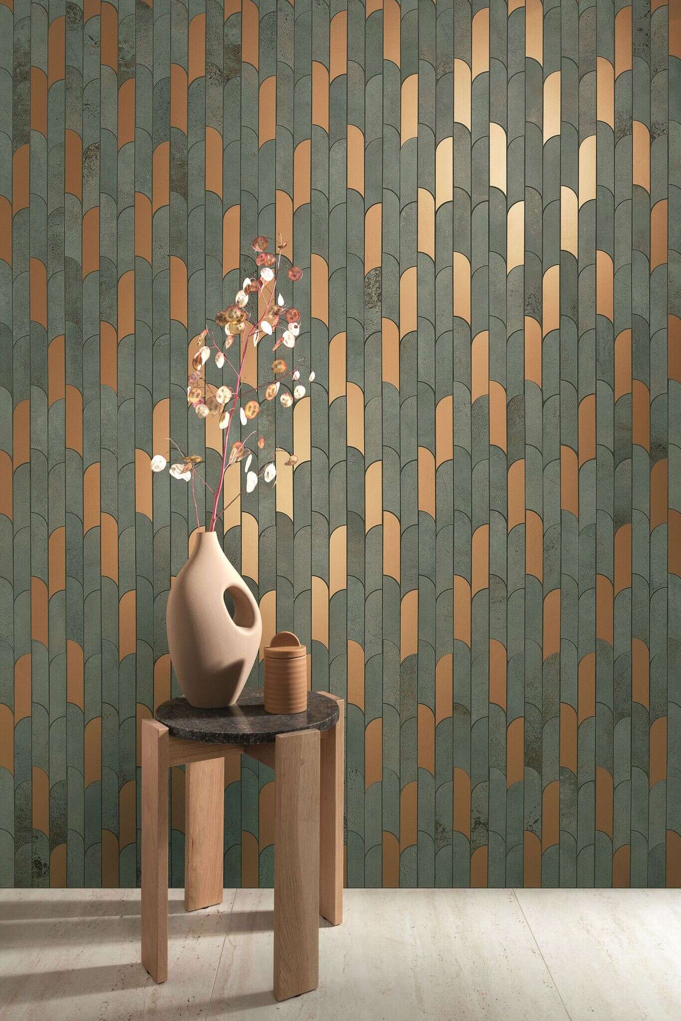 Tissue Green/Gold 11x12 Matte Travertine Look Ceramic Mosaics