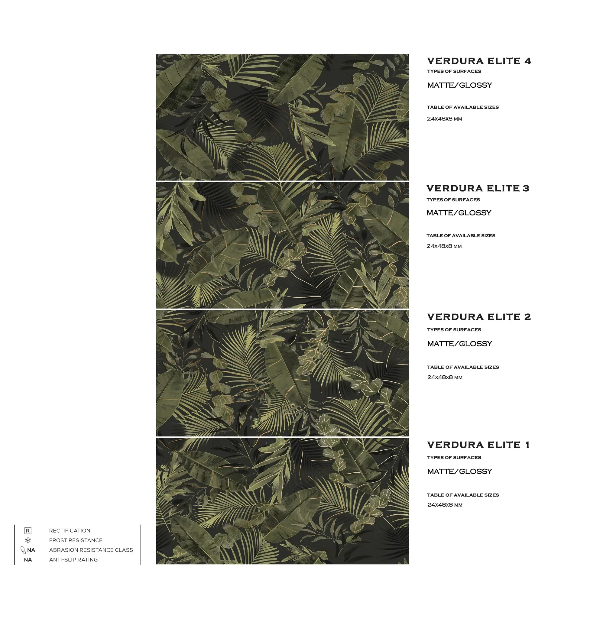 Verdura Elite Green/Gold Leaves 24x48 Matte/Glossy Porcelain Wall Décor Tile - Element 2