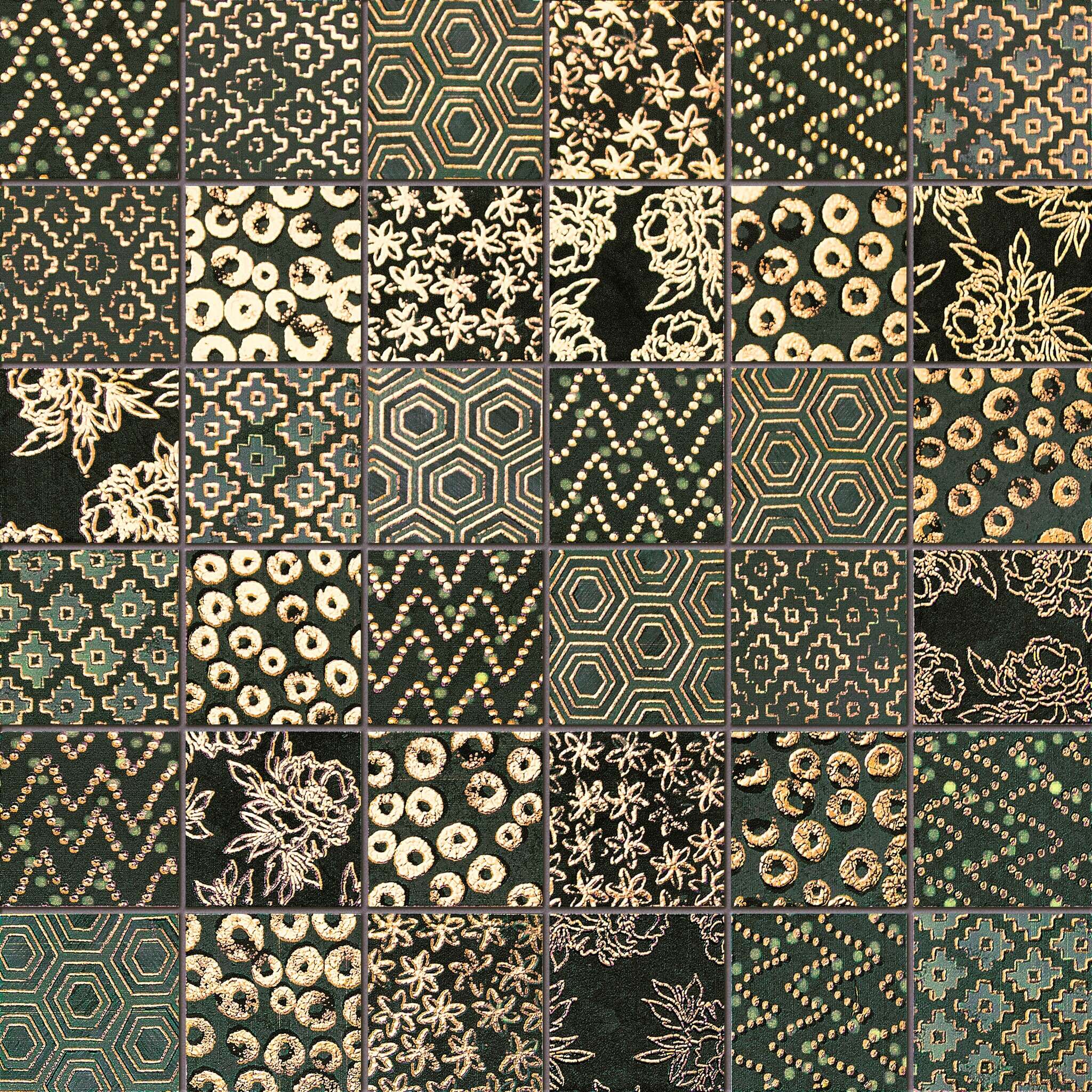 Vinaros Green/Gold 12x12 Matte/Glossy Ceramic Wall Mosaic