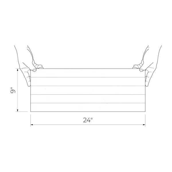 Balance Stone 9x24 White Matte/Black Polished Porcelain Décor held horizontally with dimensions 9 by 24 inches shown in line drawing.