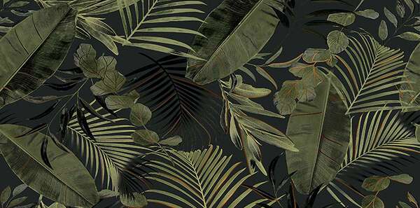 Zimba Black Sample - Beauty Garden Green 24x48 Gold Matte Glossy Porcelain Wall Décor Tile - Element 1