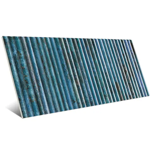 Incurve Fluted Dark Blue 6x12 Glossy Ceramic Wall Structure Tile