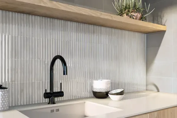 Incurve Fluted Mist White 6x12 Glossy Ceramic Wall Structure Tile