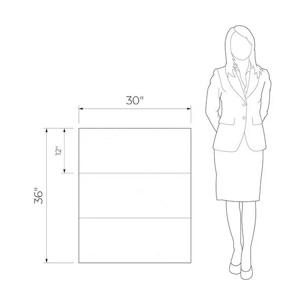Mild Garden Mix Color 30x36 Matte Porcelain Wall Decoration showing tile dimensions with a 30x36 inch outline next to a standing woman sketch for scale.