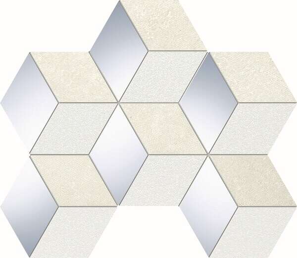 Perla White/Gray 9x11 Semi-Matte Ceramic with Polished Chrome Wall Mosaic