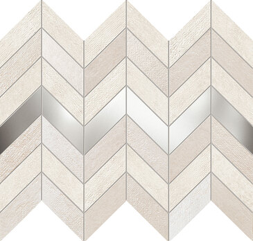 Tasmania Sample - Tasmania Gray 10x12 Matte/Glossy Chevron Ceramic with Brushed Nickel Metal Wall Mosaics