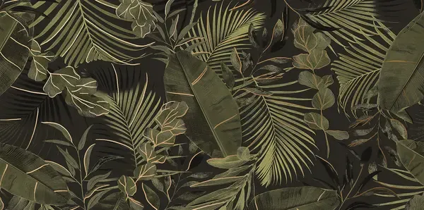 Verdura Elite Sample - Verdura Elite Green/Gold Leaves 24x48 Matte/Glossy Porcelain Wall Décor Tile - Element 2