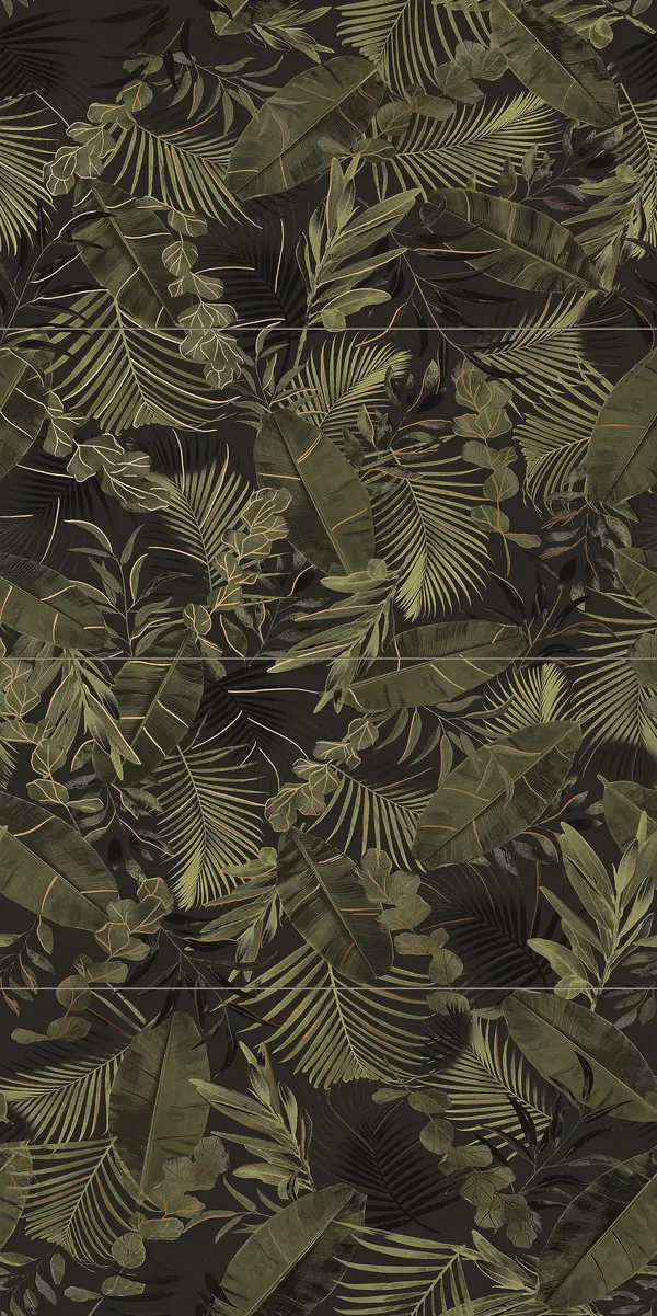 Verdura Elite Sample - Verdura Elite Green/Gold Leaves 48x96 Matte/Glossy 4-Elements Porcelain Wall Décor Tile (Set of 4 tiles, 24x48 each) (1, 2, 3, 4)