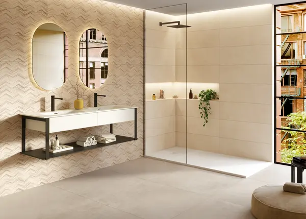 Sancio Beige 12x36 Matte Concrete Look Ceramic Wall Tile