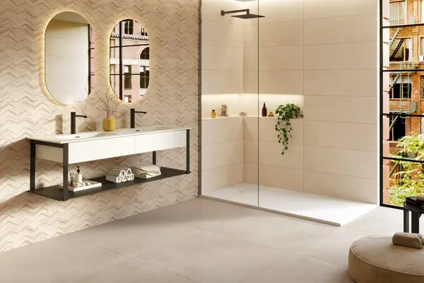 Sancio Beige 12x36 Matte Concrete Look Ceramic Structure 2 Wall Tile