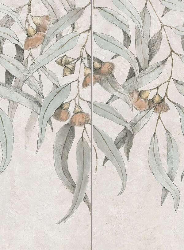Taonga Sample - Taonga Light Gray 26x36 Matte Multicolor Leaves Structure Ceramic Décor Tile - Element B
