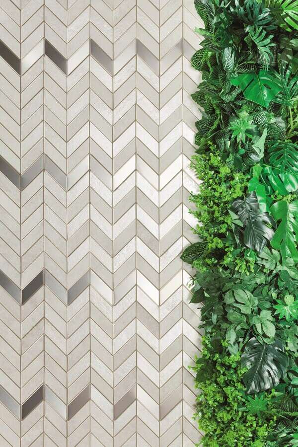 Tasmania Gray 10x12 Matte/Glossy Chevron Ceramic with Brushed Nickel Metal Wall Mosaics