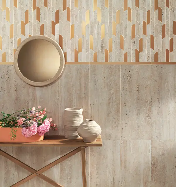 Tissue 13x13 Ivory Matte/Brown Glossy Travertine Look Ceramic Basketweave Mosaics