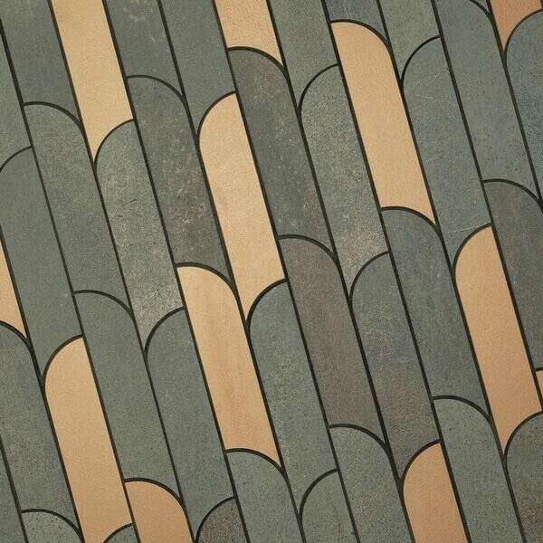 Tissue Green/Gold 11x12 Matte Travertine Look Ceramic Mosaics