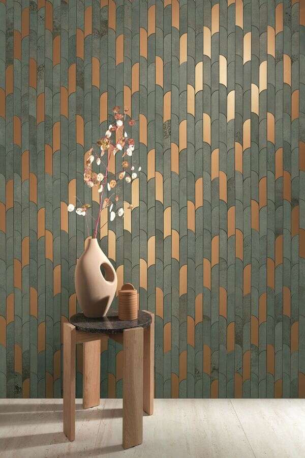 Tissue Green/Gold 11x12 Matte Travertine Look Ceramic Mosaics