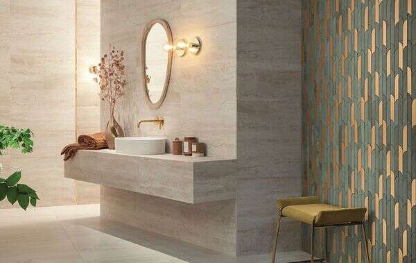 Tissue Green/Gold 11x12 Matte Travertine Look Ceramic Mosaics
