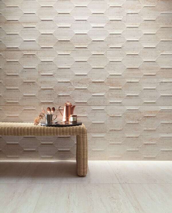 Tissue Ivory 12x30 Matte Travertine Look Ceramic Structure Wall Tile