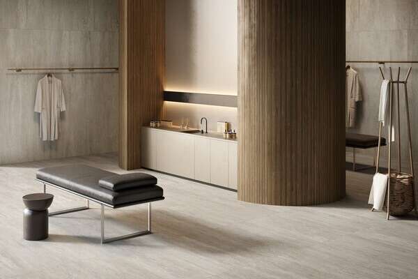 Travertino Beige 12x48 Matte Travertine Look Step Tread Porcelain Tile